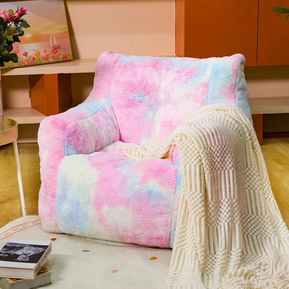 37 inch colorful giant bean bag, covered with artificial fur and sponge filling, pink, with handrails, bedroom, dormitory