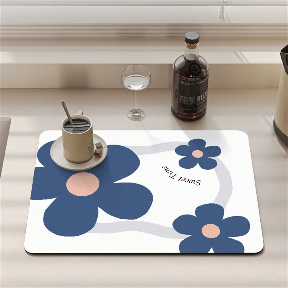 Coffee machine drain white daisies Kitchen countertop absorbent mat small wild flower dry non-slip bar washable heat mat