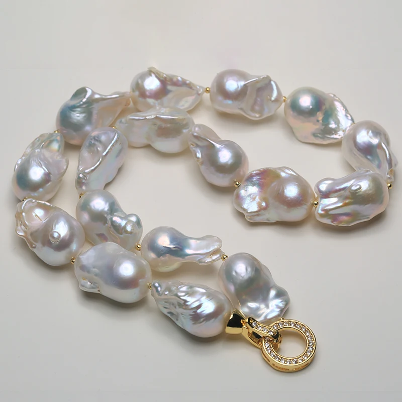 High Quality Real natural freshwater Large Baroque pearl necklace Choker 925 sterling silver clasp Classic clavicular chain NE