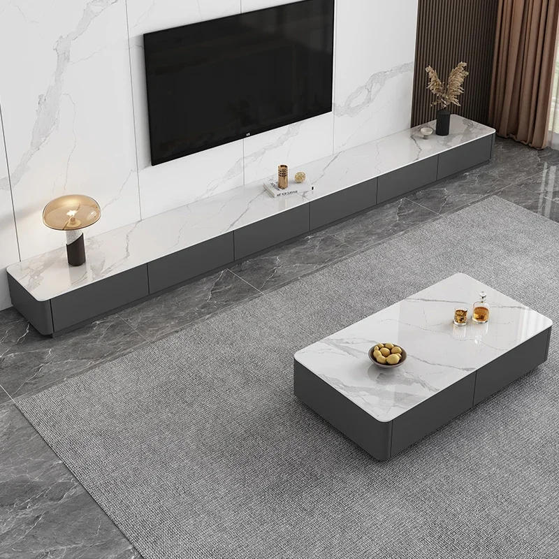 Italian light luxury solid wood rock panel TV cabinet coffee table combination, living room simple floor cabinet small apartment