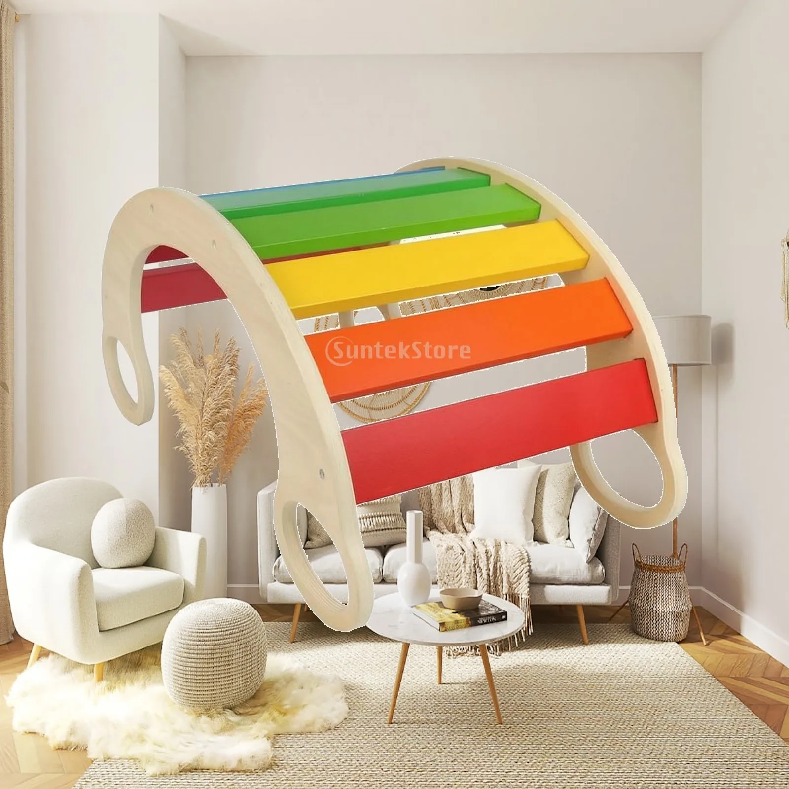 Children Training Rocker Wooden Arch Climbing Bridge Indoor Play Climber for Kids Balance Coordination Toy