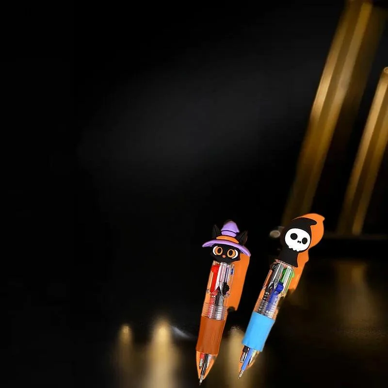 5/10/15/20 Pcs Cartoon Halloween 4-in-1 Color Ballpoint Pen Pumpkin Bat Ghost Shape Ballpoint Pen Student Stationery Gift