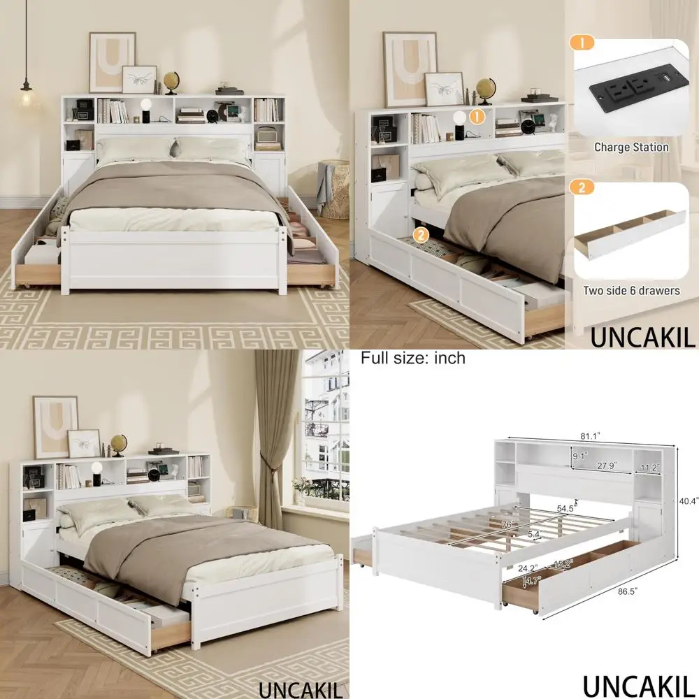 Cama alta de armazenamento de madeira com 6 gavetas, estação de carregamento para adolescentes e adultos, sem necessidade de molas