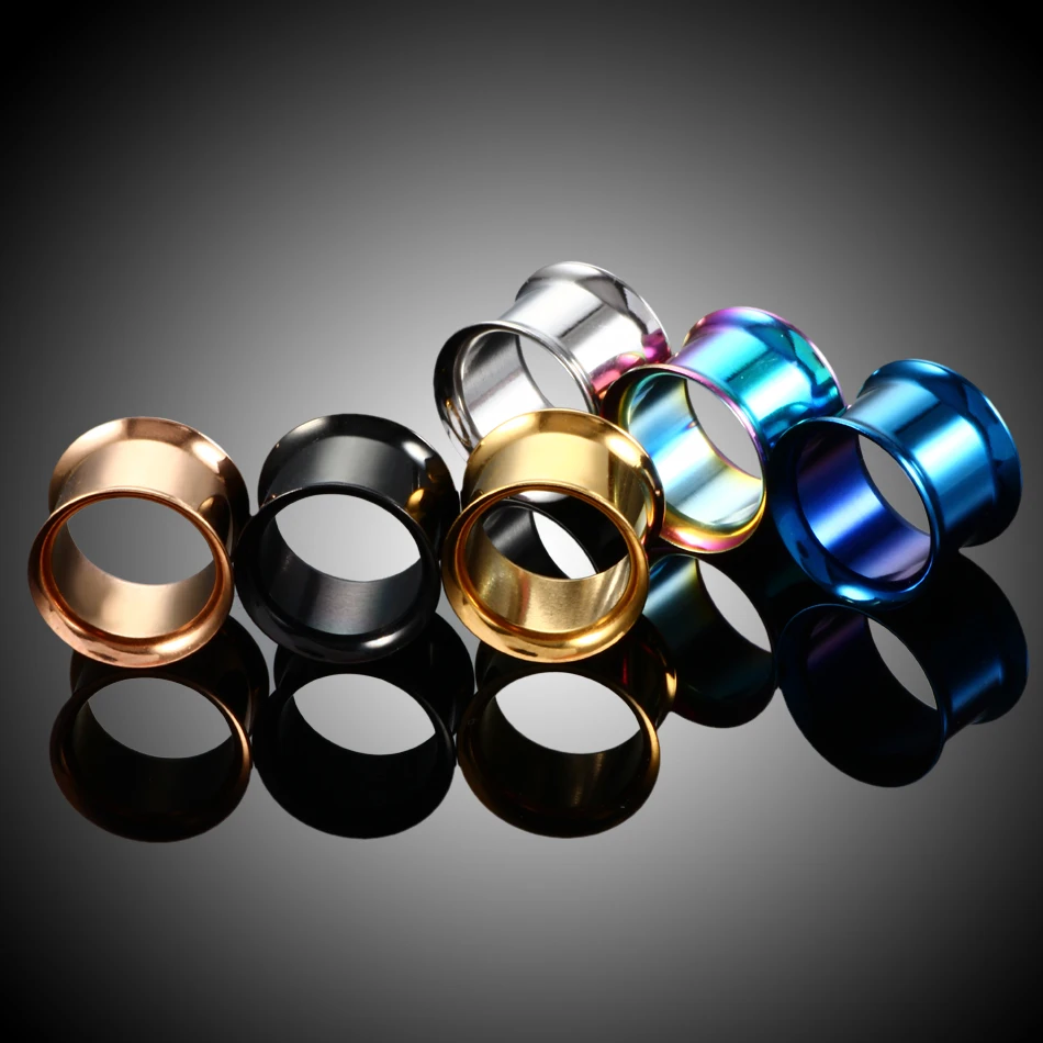 316l Surgical Steel Colorful Anodized Without Thread Double Flared Hollow Ear Flesh Tunnel Plug Ear Expander Gauge Body Jewelry