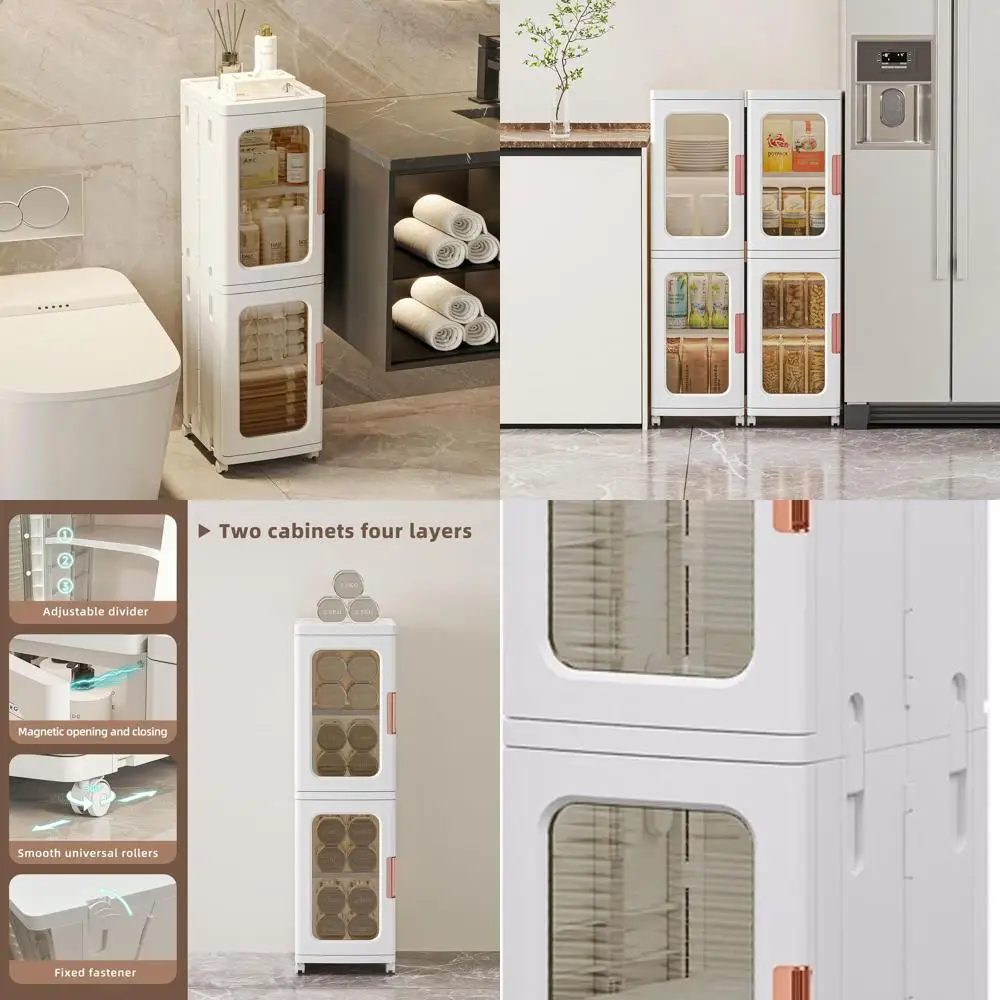 

Slimline Tall Bathroom Storage Cabinet with Adjustable Shelves and 2-Tier Organizer in White