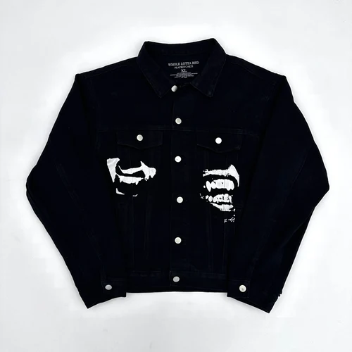 Imagen 1 del producto Playboi Carti-abrigos de béisbol de mezclilla roja LOTTA para hombre, chaquetas de lavado antiguo, abrigo digital abstracto, cálido, nuevo, 2023, #455