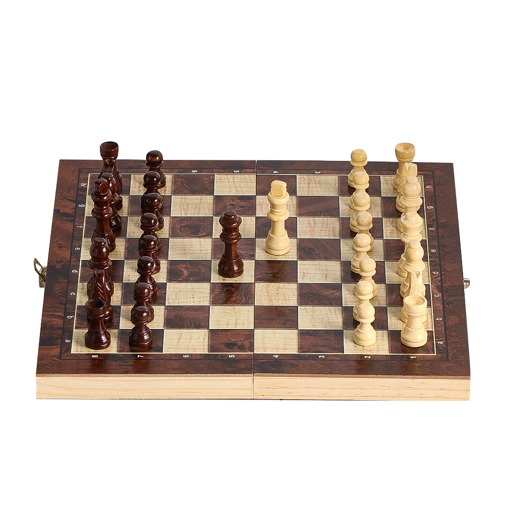 Wooden 3-in-1 Checkers Backgammon and Chess Set Model Suitable for Parties Travel Portable Foldable