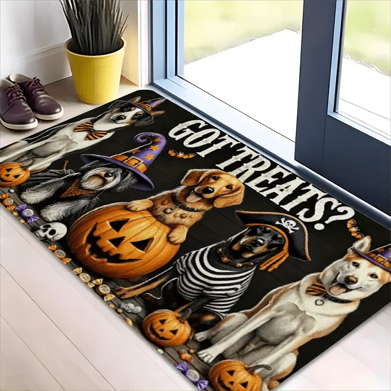 VIKAMA Halloween Dog Doormat Pumpkin Witch Hat Pirate Puppy Non‑Slip Floor Mat Indoor Outdoor Front Door Festival Decor