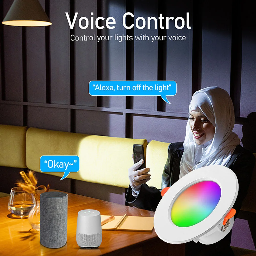 Tuya ضوء مستدير موفر للطاقة LED عكس الضوء النازل بلوتوث متوافق مع التحكم في الهاتف المحمول لـ Alexa Google Home
