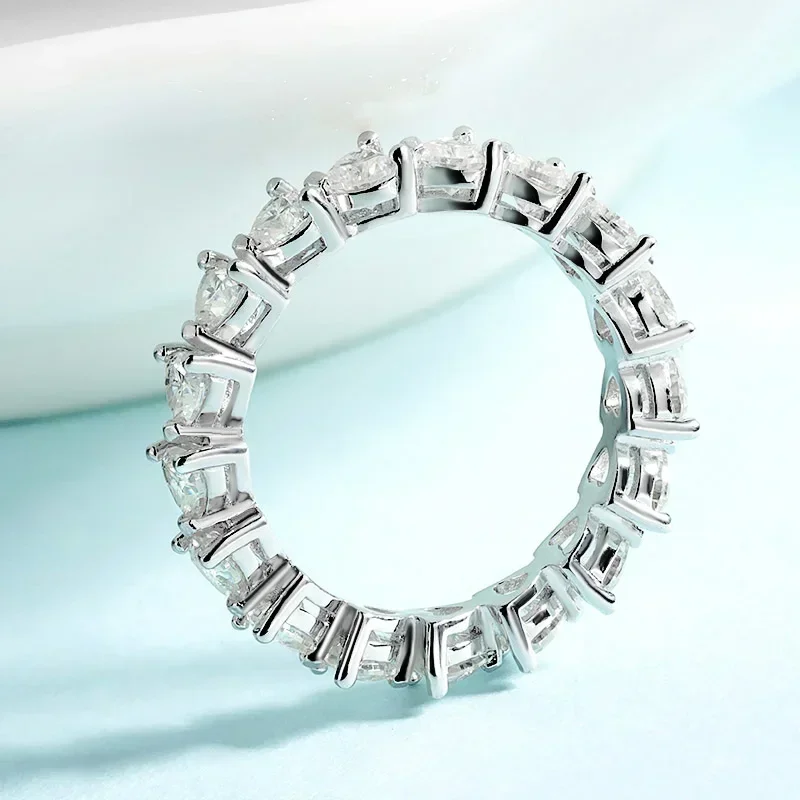 TFGLBU 3mm Heart Cut Moissanite Diamond Eternity Band with Gra Certificate 925 Silver Stackable Promise Wedding Rings for Women