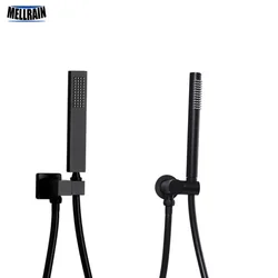 Matte Black Brass Handheld Shower Head Rotatable Holder PVC Shower Hose Bathroom Accessories Round and Square Choice