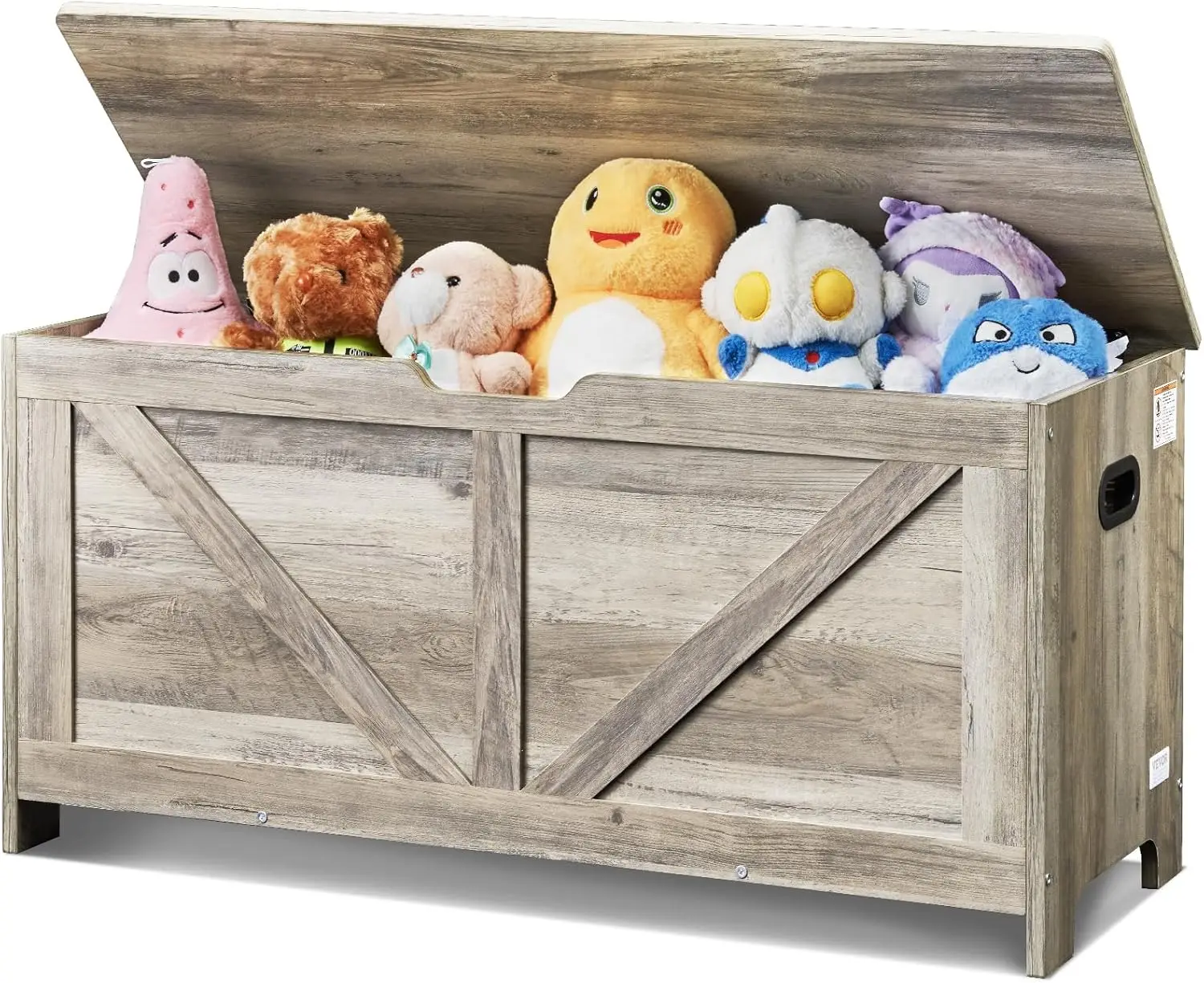 Wooden Toy Chest for Kids, Toddler Toy Storage Box with Flip-Top Lid and Safety Hinge