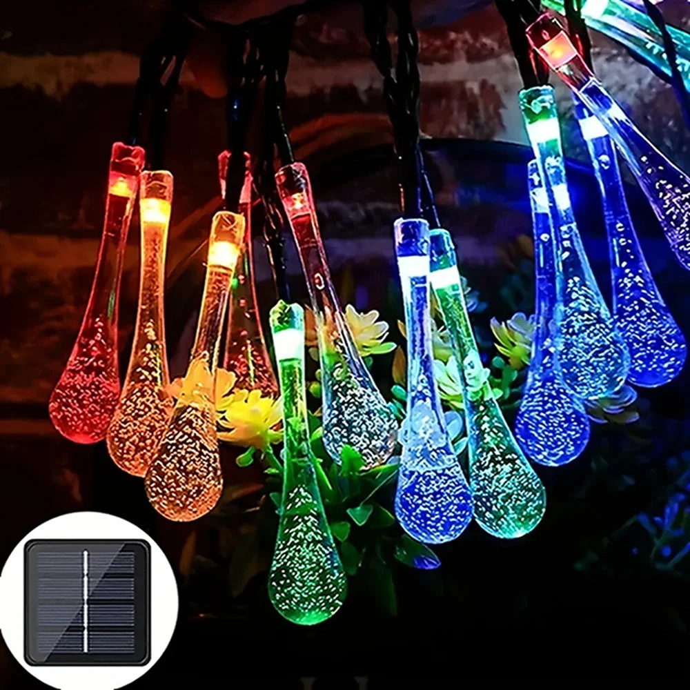 LED Light Solar Powered Water Droplet Style String Lamp Outdoor Waterproof Festival Decoration Bubble Fun Fashion