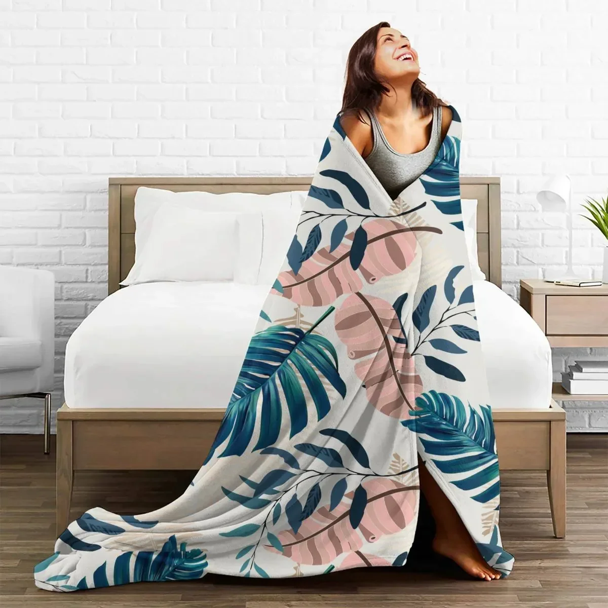 Hawaii Style Leaf Blanket Flannel Autumn/Winter Multi-function Lightweight Thin Throw Blankets for Bedding Travel Bedding Throws