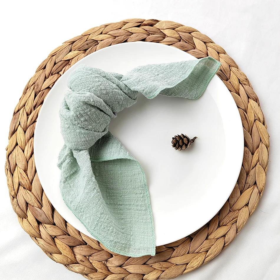 Set of 4 Edge Sewing Cloth Napkins Sage Green Pure Cotton Fabric 40x40cm Soft Dinner Tea Towel Home Kitchen Rustic Wedding Decor