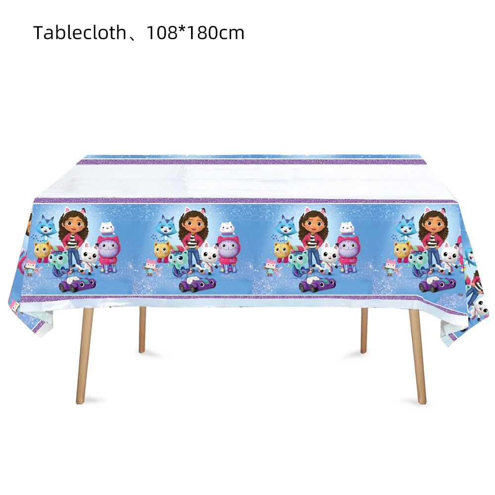 Gabby Dollhouse Cats Tablecloth Birthday Decoration  Disposable Tableware For Kids Gabby Doll House Figures Party Supplies