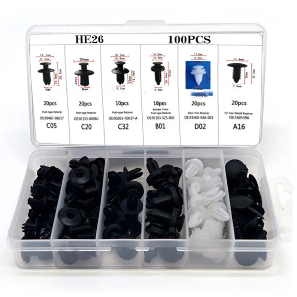 Set di bottoni automatici per auto da 100 pezzi Clip per rivestimento del corpo Puntine automatiche per carichi pesanti in scatola automobilistica per fermo paraurti per auto