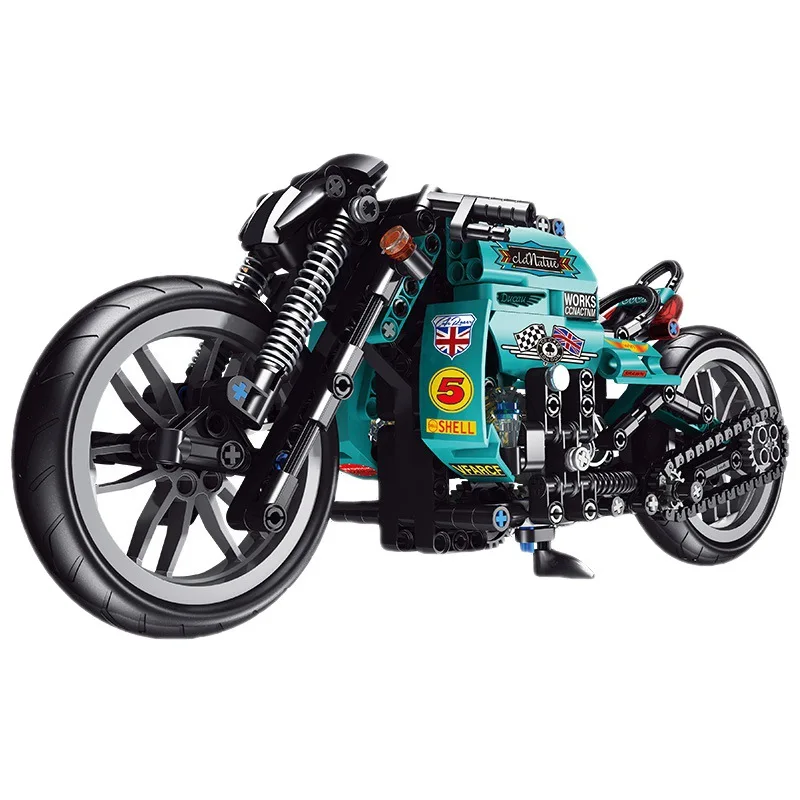 

England Motorbike Britain Cafe Race Motor Build Block Construction Vintage Motorcycle Vehicle Brick Toy Collection For Boy Gift