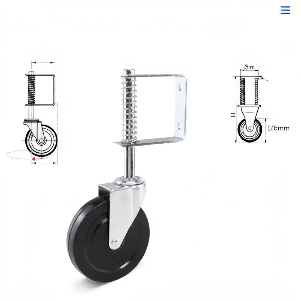 Adjustable Spring Caster Gate Wheel Rubber Silent Shock Absorbing Swivel With Side Brake For Yard Fence Gate For Shibo Hardware