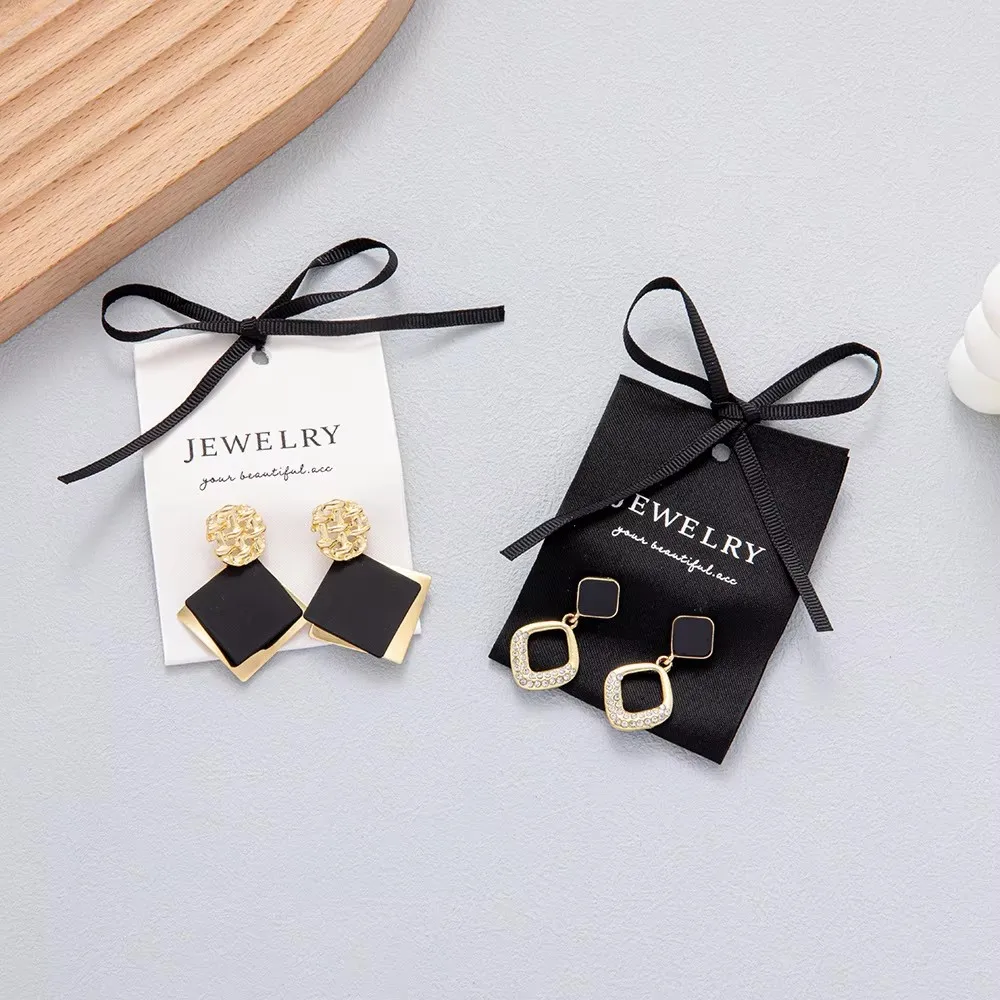 

50/100 Custom Name 6x17cm Jewelry Card Ring Earring Cotton Fabric Label Holder Organizer Bracelet Pendant Studs Tag Personalized