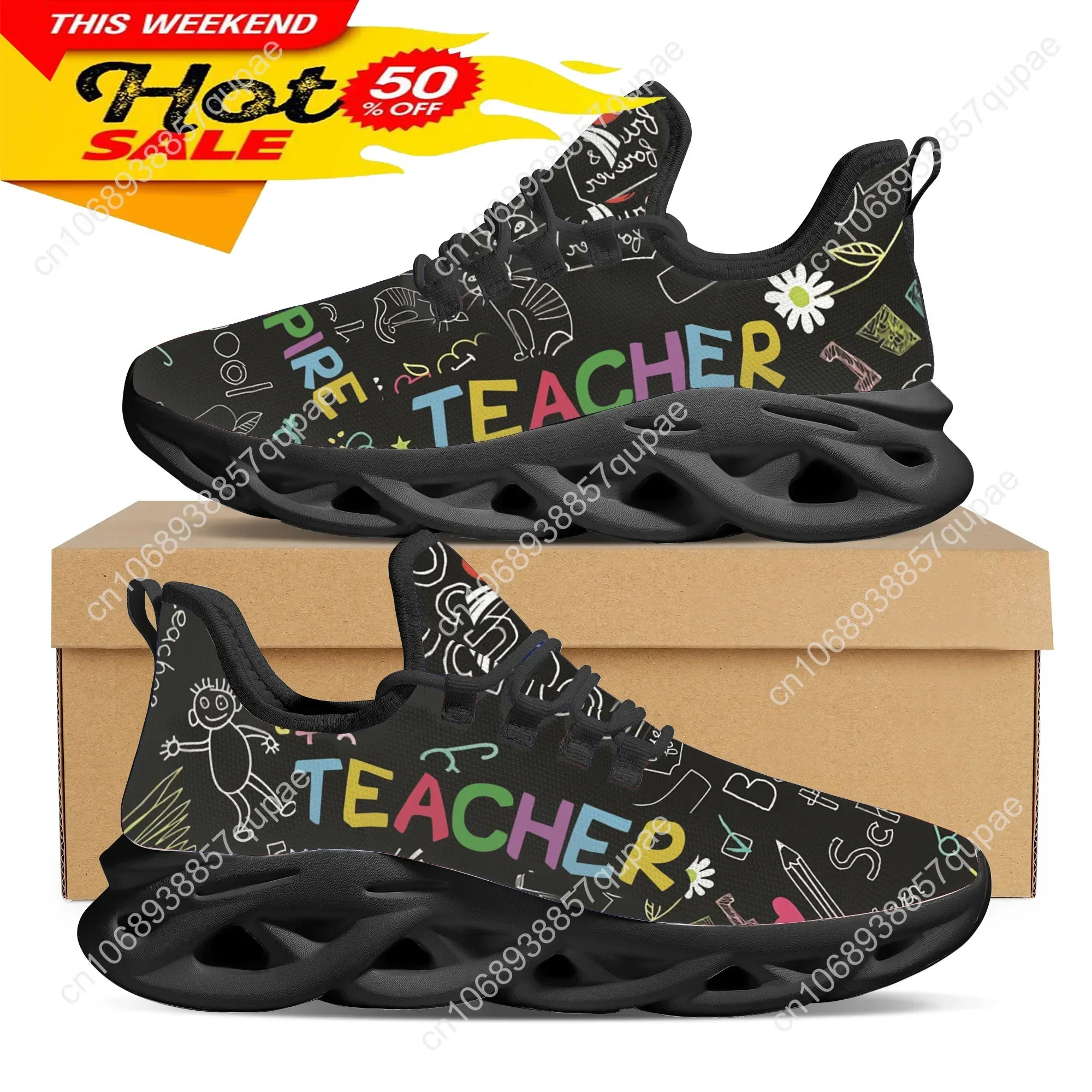 Teacher Profession Pattern Flats Sneakers Shoes Mens Womens Sports Shoes Fashion High Quality DIY Sneaker Custom Made Shoe