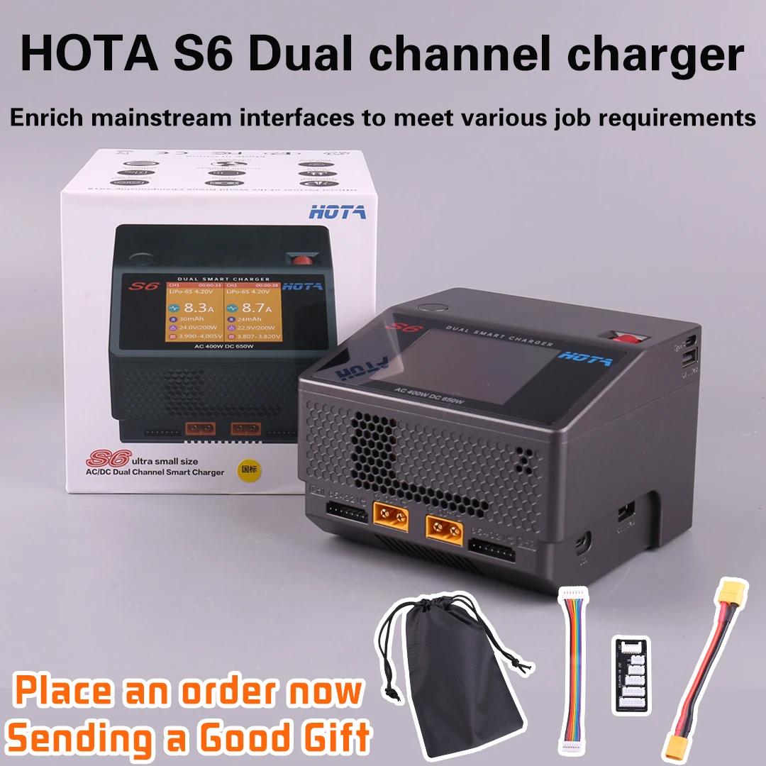 HOTA S6 AC400W DC650W 15A smart small dual channel charger for batteria Lipo LiHV LiFe LiIon NiZn NiCd NiMH