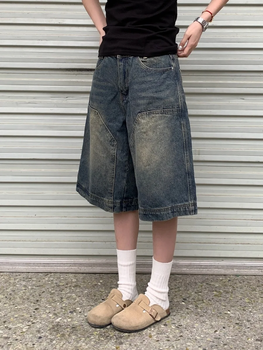 

Мужские летние повседневные свободные прямые широкие брюки в стиле ретро с американской талией, модные джинсы на семь футов, молодежная одежда