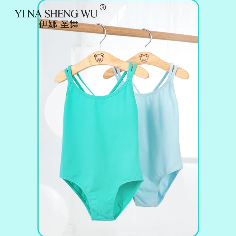 소녀 댄스 복장 클래식 더블 슬링 레오타드 어린이 크로스 백 체조 발레 댄스 연습 복장 스포츠 의상