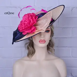 Hot pink black big sinamay fascinator saucer hatinator for Royal Ascot Derby Kentucky offers Melbourne cup Wedding