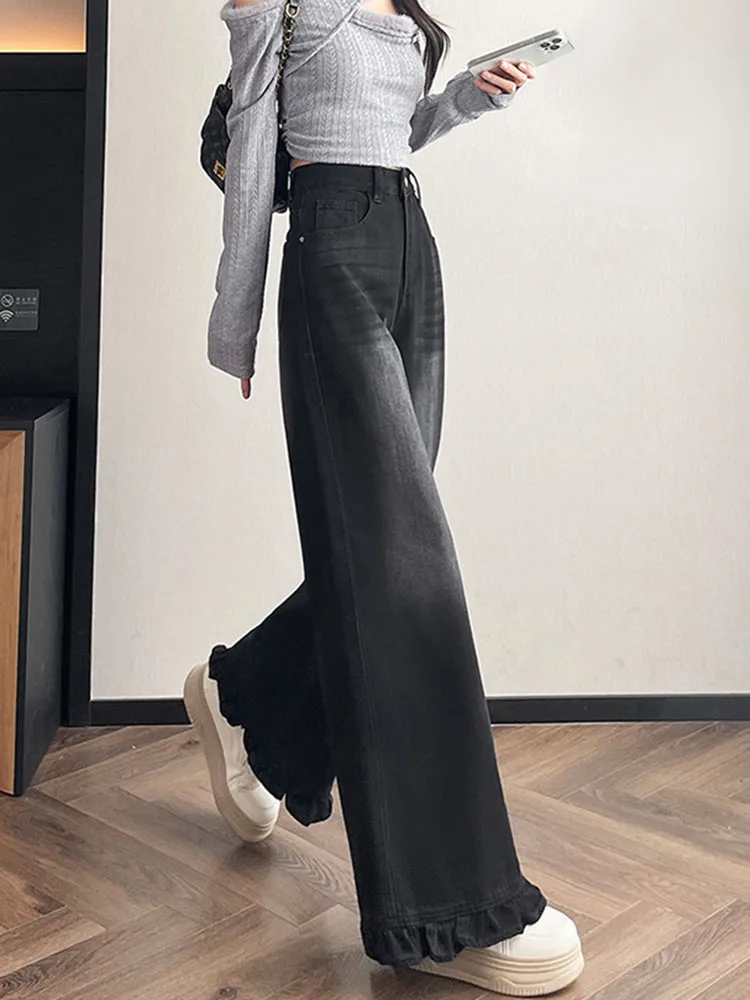 Wrinkled Wide Leg Vintage Jeans Women's Casual Baggy High Waisted Vaqueros Streetwear Loose Fashion Bootcut Straight Denim Pants