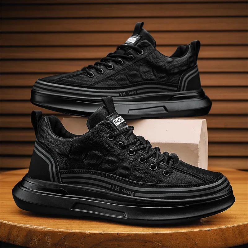 New Season Pure Color Men's Shoes Leather Surface Breathable Work Shoes Thick Bottom Casual Board Shoes Sports Shoes