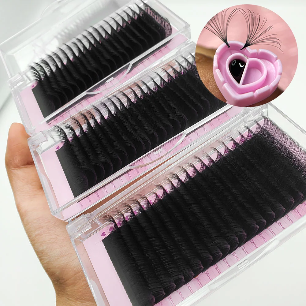 16 file Ventole morbide Estensione ciglia in fiore Personalizzabile Facile CC Curl Coreano PBT Box Volume all'ingrosso Ventole di estensione ciglia