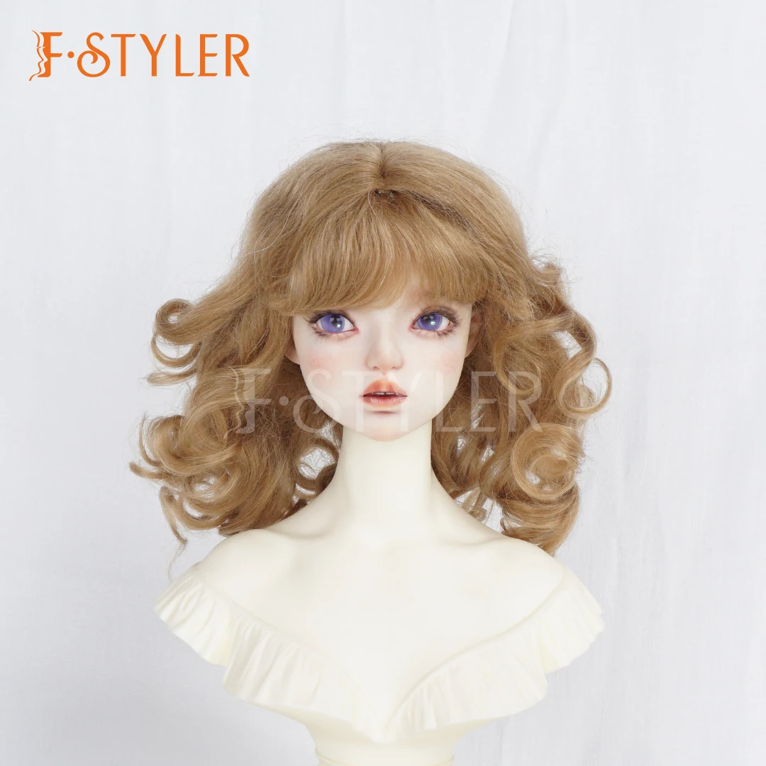 FStyler BJD Doll Wigs Mohair Soft Hair for Dolls Black Blonde Brown 5-6 6-7 7-8 8-9 Inch Head Size Toys Dress Up Accessories