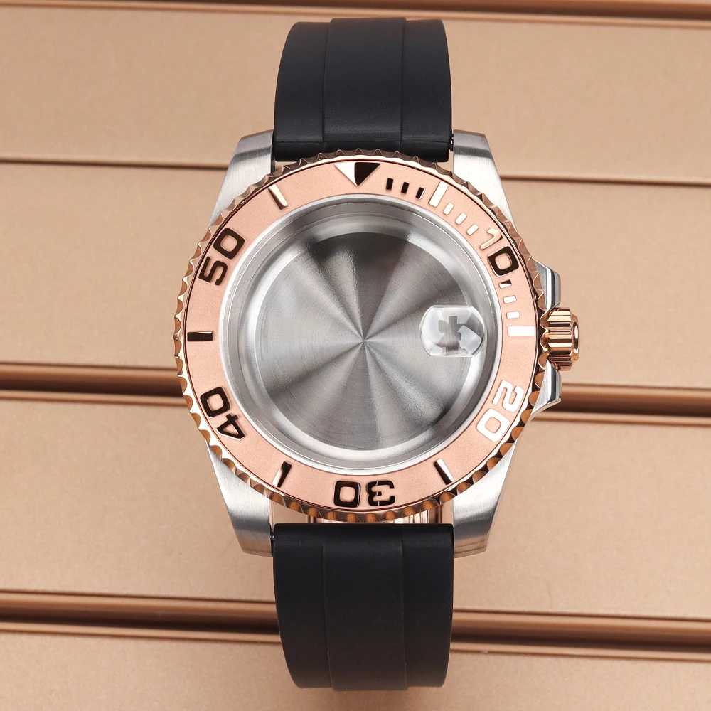 40MM Silver Rose Gold Watch Case Sapphire Glass For NH35 NH36 NH38/34 Miyota 8215 ETA 2824 Movt Ceramic Bezel Yacht-Master Parts