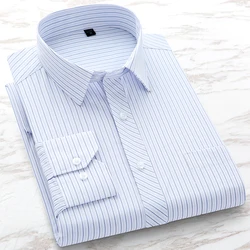 Formal Dress Shirt For Men's Plaid Long Sleeve Slim Fit Designer Business Striped Male Social White Shirts Plus Size S To 8XL