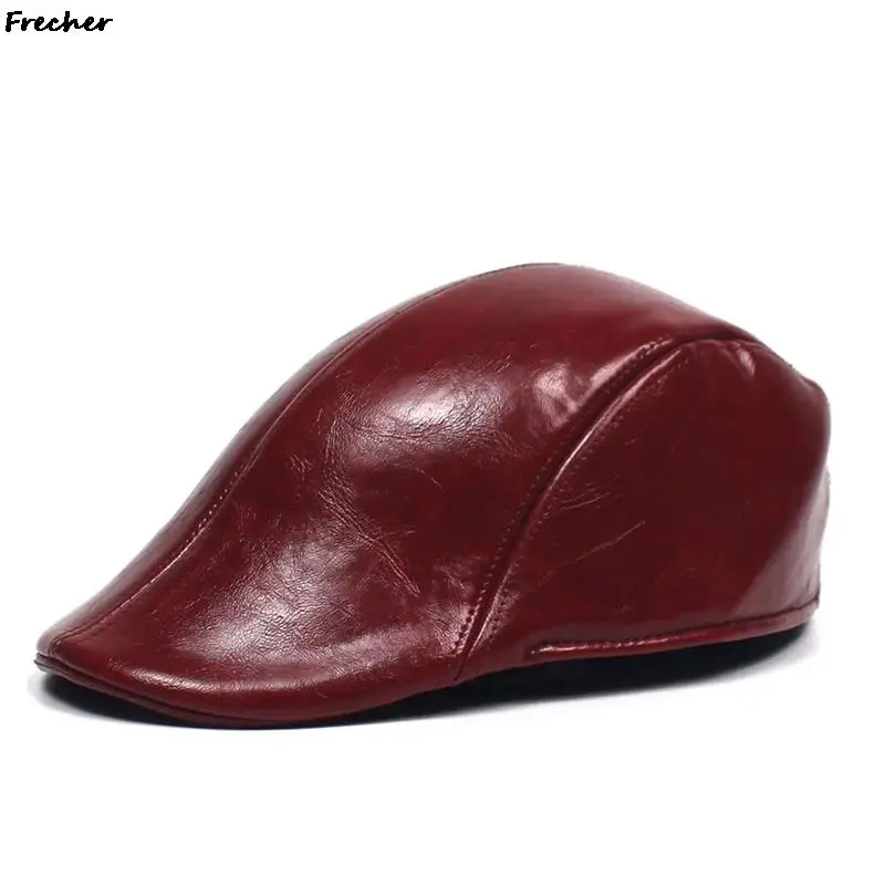 Bright Leather Berets Cap Men Classic Warm Newsboy Caps British Style Hats Male Driving Beret Gorras Vintage Beanies Hat