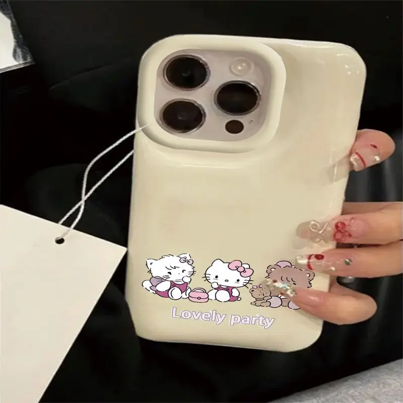 Sanrio Hello Kitty Kawaii Party Phone Case For iPhone 15 14 13 12 11 Pro Max XR XS MAX Y2K Girl Lovely Anti Fall Back Cover