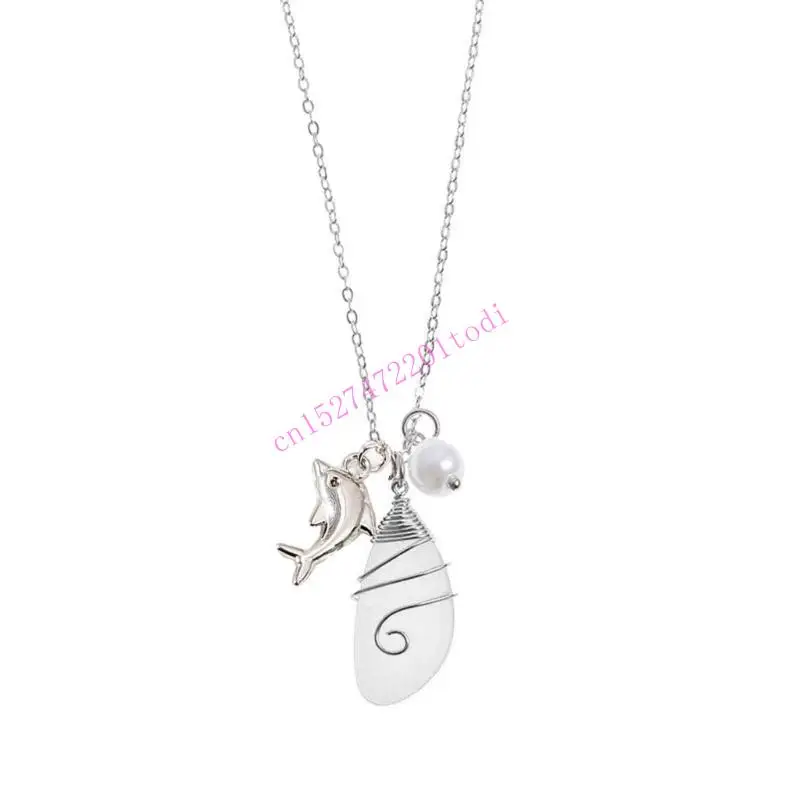 Fashion Ocean Charm Necklace Clavicle Chain Necklace Simple Sweater Chain Jewelry Sea Glass Pendant Necklace M76B