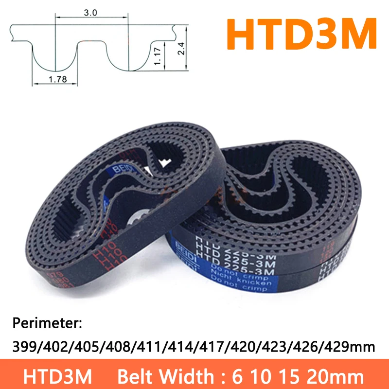 

Arc HTD3M Timing Belt Width 6 10 15 20mm Perimeter 399/402/405/408/411/414/417/420/423/426/429mm Rubber Closed Loop Drive Belts