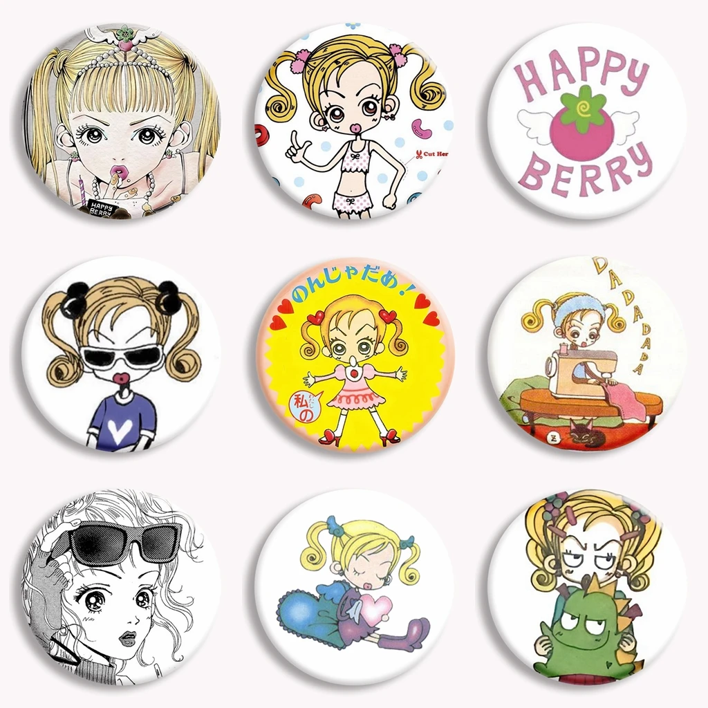 Happy Berry Cartoon Button Pin Creative Anime Gokinjo Monogatari Mikako and Tsutomu Brooch Badge Bag Decor Fans Gifts