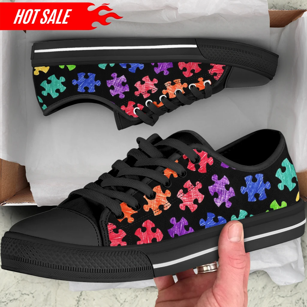 Colorful Autism Awareness Print Leisure Lace Up Sneakers for Men Breathable Male's Light Flats Shoes Canvas Shoes