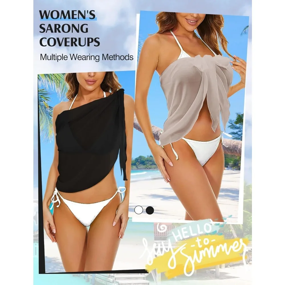 Sarong Wraps for Women, Beach Cover Ups for Women, Chiffon Sarong Swimsuit Coverup for Pool, Summer Wear
