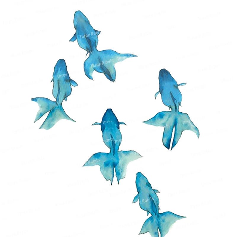 Three Ratels QL29 Hand-painted Dream Fish Flowing Ink Style Art Wall Sticker Waterproof Toilet Sticker