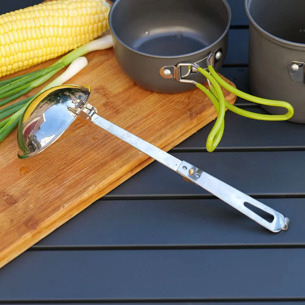 For For Campleader Folding Soup Spoon Stainless Steel Outdoor Camping Kitchen Equipment Portable Picnic Hiking Cooking Tableware