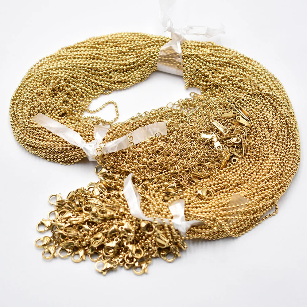 Groothandel Fashion 1.5Mm 2Mm 2.4Mm Roestvrij Staal Kralenketting Ketting Diy Sieraden 40 + 5Cm Kettingset Groothandel 50 Stk/partij Accessoires