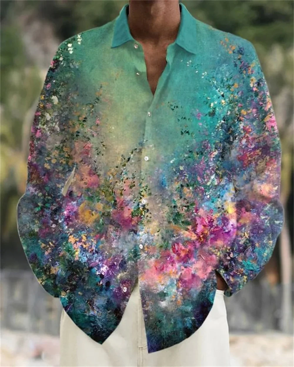 Men's 10 Color Natural Plant Flowers 3D Print Short Sleeve Lapel Hawaii Beach Party Lightweight Breathable Casual Shirt Outer