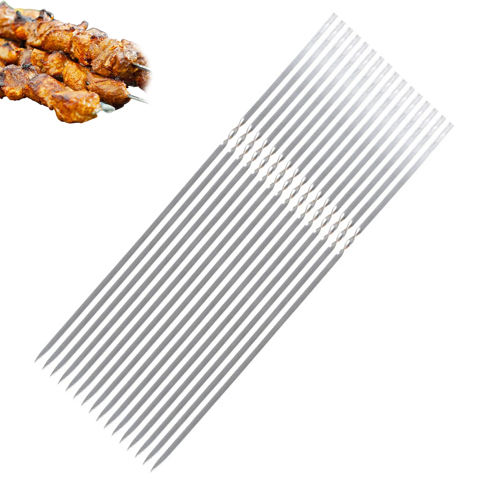 10pcs Reusable Stainless Steel BBQ Skewers Portable Grill Kabob Skewers Suitable for Family Party Shish Kabob