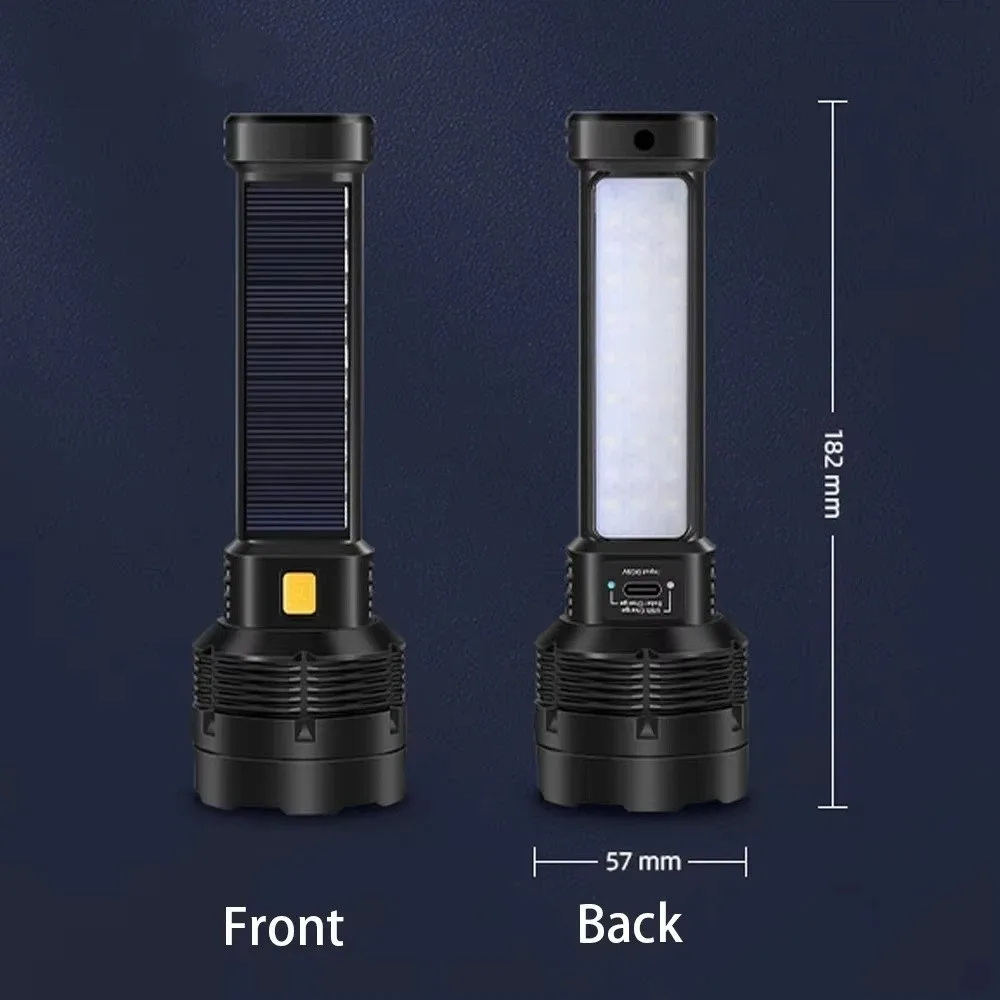 Ultra-Bright Solar Flashlight Long-Lasting COB Side Light LED Flashlight Focused Light USB Rechargeable Handheld Spotlight