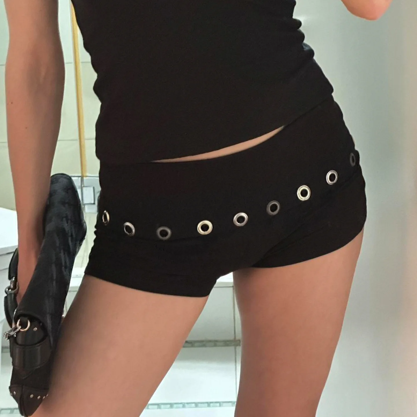 Sexy spice girl wind corns pleated low waist pocket hip shorts small elastic tight slim casual pants children's clothing