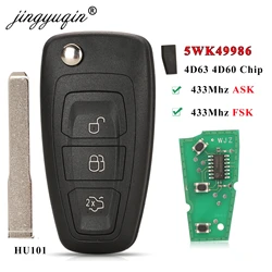 Jingyuqin 3 botón 4D63 4D60 Chip 433Mhz ASK Flip clave Fob para Ford C-Max Focus Fiesta Mondeo remoto llaves Control HU101 hoja